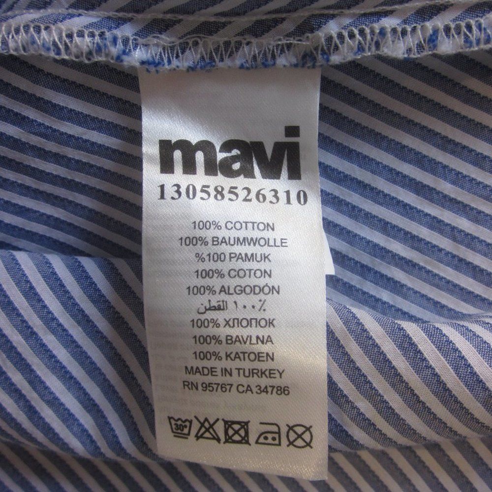 Mavi Size S Sustainable Cotton Summer Mini Dress with Tie Back in Blue Stripe - Picture 10 of 13